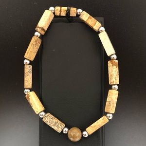 Picture Jasper Bracelet Rectangular beads Stretchable Bracelet
